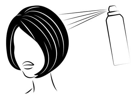 Silhouette of the head of a cute lady. The girl in the beauty salon. A woman does her hair on medium hair, varnishes it. Vector illustration.のイラスト素材