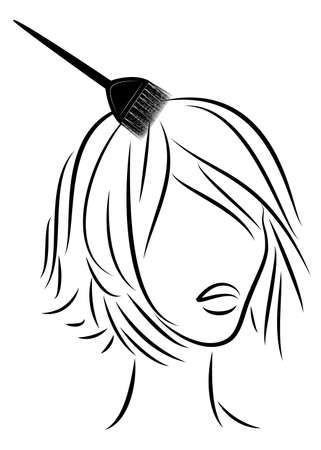 The girl makes a beautiful hairstyle for short hair. Brush hair dyes your hair. Vector illustation.のイラスト素材