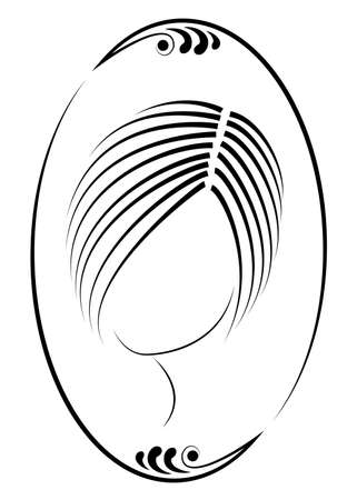 Silhouette of a head of a cute lady in a creative frame. A girl shows her hair on medium and short hair. Suitable for logo, advertising. Vector illustration.のイラスト素材