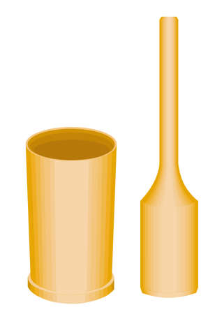 The subject of kitchen utensils. A wooden mortar and pestle are necessary for the household in the kitchen. Vector illustration.のイラスト素材