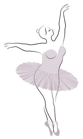 Silhouette of a cute lady, she is dancing ballet. The woman has an overweight body. Girl is plump. Woman ballerina, gymnast. Vector illustration.のイラスト素材