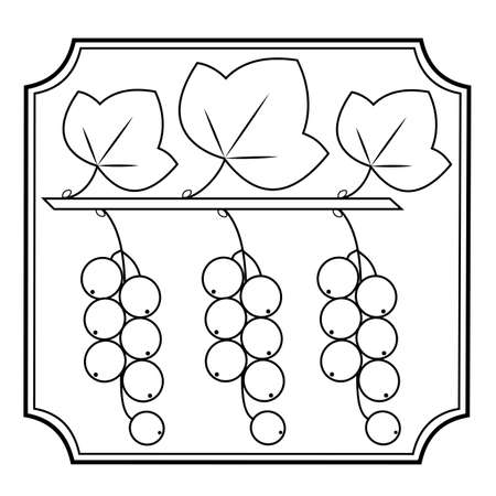 A branch of berries currant, medicinal plant. Useful tasty berries for health and medicine. Graphic image in frame. Vector illustration.のイラスト素材