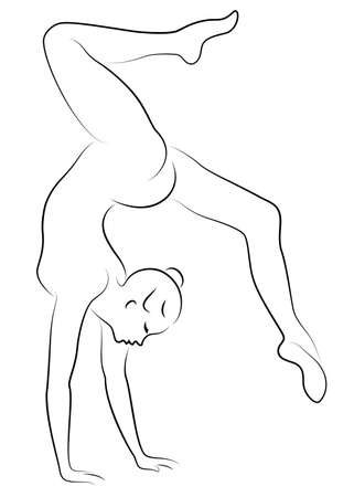 Silhouette of slender lady. Girl gymnast. The woman is flexible and graceful. She is jumping. Graphic image. Vector illustration.のイラスト素材