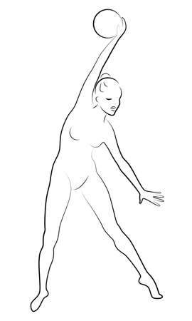 Silhouette of slender lady. The girl plays the ball. Female gymnast. Graphic image. Vector illustration.のイラスト素材