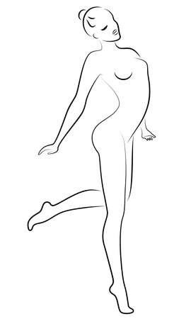 Silhouette of slender lady. Girl gymnast. The woman is flexible and graceful. She is jumping. Graphic image. Vector illustratiのイラスト素材
