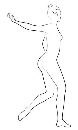 Silhouette of slender lady. Girl gymnast. The woman is flexible and graceful. She is jumping. Graphic image. Vector illustratio.のイラスト素材