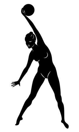 Silhouette of slender lady. The girl plays the ball. Female gymnast. Graphic image. Vector illustrationのイラスト素材