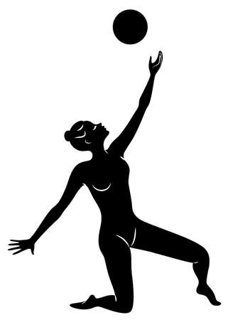 Silhouette of slender lady. The girl plays the ball. Female gymnast. Graphic image. Vector illustrationのイラスト素材