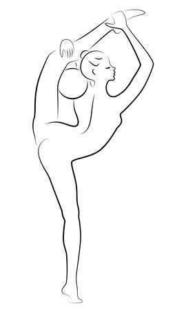 Silhouette of slender lady. The girl plays the ball. Female gymnast. Graphic image. Vector illustrationのイラスト素材
