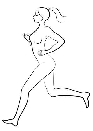 Silhouette of slender lady. The girl is running. A woman goes in for sports. Vector illustrationのイラスト素材
