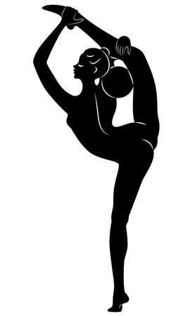 Silhouette of slender lady. The girl plays the ball. Female gymnast. Graphic image. Vector illustrationのイラスト素材