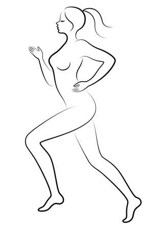 Silhouette of slender lady. The girl is running. A woman goes in for sports. Vector illustrationのイラスト素材