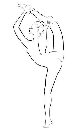 Silhouette of slender lady. Girl gymnast. The woman is flexible and graceful. She is jumping. Graphic image. Vector illustrationのイラスト素材