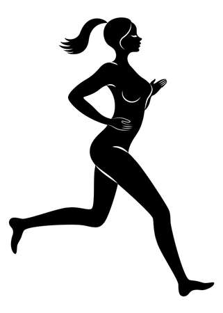 Silhouette of slender lady. The girl is running. The woman goes in for sports, strengthens health. Vector illustration.のイラスト素材
