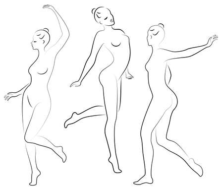 Collection. Silhouette of slender lady. Girl gymnast. The woman is flexible and graceful. She is moves. Graphic image. Vector illustration set.のイラスト素材