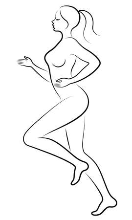 Silhouette of slender lady. The girl is running. The woman goes in for sports, strengthens health. Vector illustrationのイラスト素材