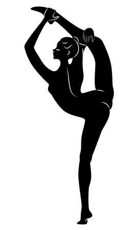 Silhouette of slender lady. Girl gymnast. The woman is flexible and graceful. She is jumping. Graphic image. Vector illustrationのイラスト素材