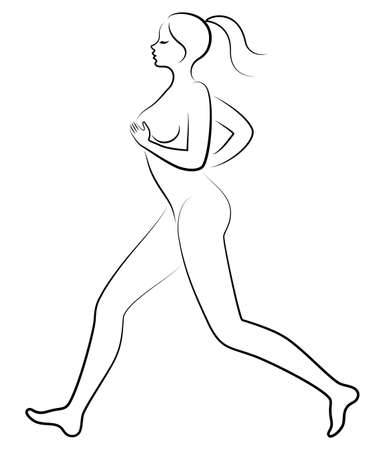 Silhouette of slender lady. The girl is running. The woman goes in for sports, strengthens health. Vector illustrationのイラスト素材