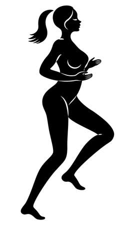 Silhouette of slender lady. The girl is running. The woman goes in for sports, strengthens health. Vector illustration.のイラスト素材