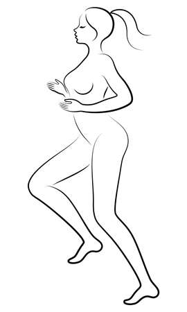 Silhouette of slender lady. The girl is running. The woman goes in for sports, strengthens health. Vector illustrationのイラスト素材