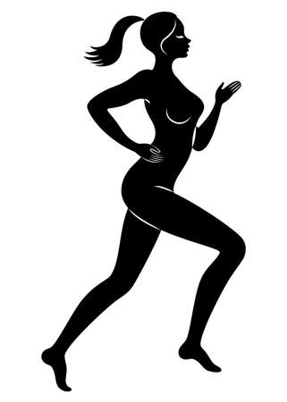 Silhouette of slender lady. The girl is running. The woman goes in for sports, strengthens health. Vector illustration.のイラスト素材