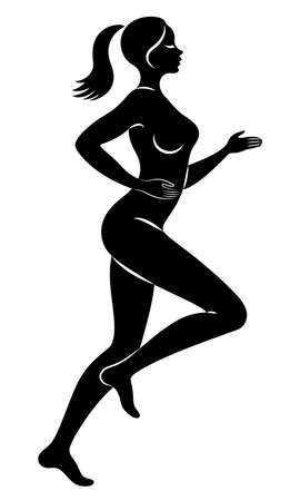Silhouette of slender lady. The girl is running. The woman goes in for sports, strengthens health. Vector illustration.のイラスト素材