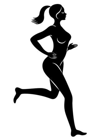 Silhouette of slender lady. The girl is running. The woman goes in for sports, strengthens health. Vector illustrationのイラスト素材