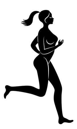 Silhouette of slender lady. The girl is running. The woman goes in for sports, strengthens health. Vector illustrationのイラスト素材