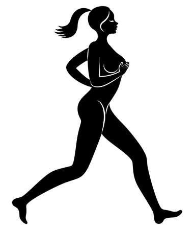Silhouette of slender lady. The girl is running. The woman goes in for sports, strengthens health. Vector illustrationのイラスト素材