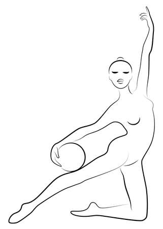 Silhouette of slender lady. The girl plays the ball. Female gymnast. Graphic image. Vector illustration.のイラスト素材
