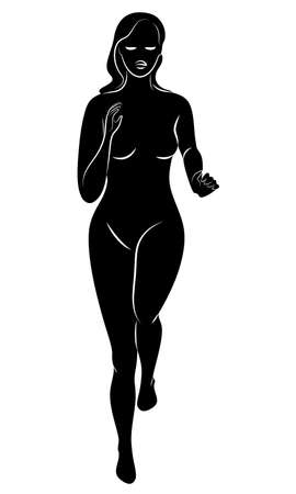 Silhouette of slender lady. The girl is running. The woman goes in for sports, strengthens health. Vector illustrationのイラスト素材