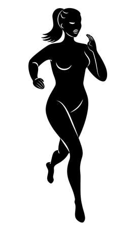 Silhouette of slender lady. The girl is running. The woman goes in for sports, strengthens health. Vector illustrationのイラスト素材