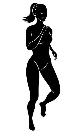 Silhouette of slender lady. The girl is running. The woman goes in for sports, strengthens health. Vector illustrationのイラスト素材
