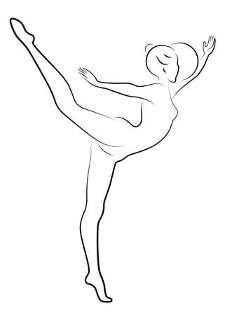 Silhouette of slender lady. The girl plays the ball. Female gymnast. Graphic image. Vector illustrationのイラスト素材