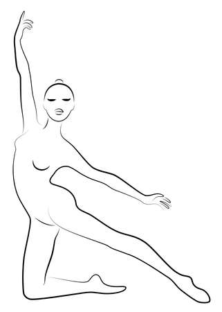 Silhouette of slender lady. Girl gymnast. The woman is flexible and graceful. She is jumping. Graphic image. Vector illustratioのイラスト素材