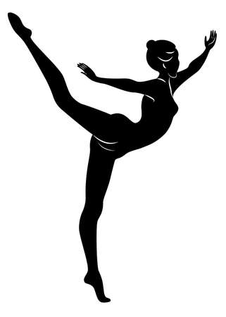 Silhouette of slender lady. Girl gymnast. The woman is flexible and graceful. She is jumping. Graphic image. Vector illustratioのイラスト素材