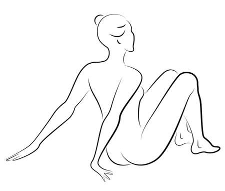 Silhouette of a sweet lady, she is sitting. The girl has a beautiful nude figure. The woman is young and slim. Vector illustration.のイラスト素材