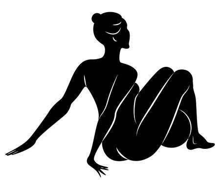 Silhouette of slender lady. The girl plays the ball. Female gymnast. Graphic image. Vector illustration.のイラスト素材