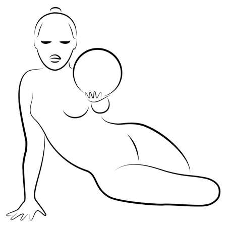 Silhouette of slender lady. The girl plays the ball. Female gymnast. Graphic image. Vector illustration.のイラスト素材