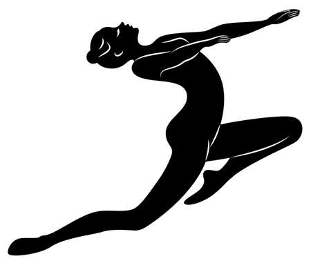 Silhouette of slender lady. Girl gymnast. The woman is flexible and graceful. She is jumping. Graphic image. Vector illustratio.のイラスト素材