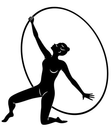 Rhythmic gymnastics. Silhouette of a girl with a hoop. Beautiful gymnast. The woman is slim and young. Vector illustation.のイラスト素材