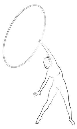 Rhythmic gymnastics. Silhouette of a girl with a hoop. Beautiful gymnast. The woman is slim and young. Vector illustation.のイラスト素材