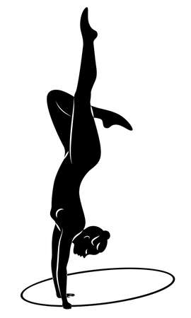 Rhythmic gymnastics. Silhouette of a girl with a hoop. Beautiful gymnast. The woman is slim and young. Vector illustation.のイラスト素材