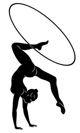 Rhythmic gymnastics. Silhouette of a girl with a hoop. Beautiful gymnast.のイラスト素材