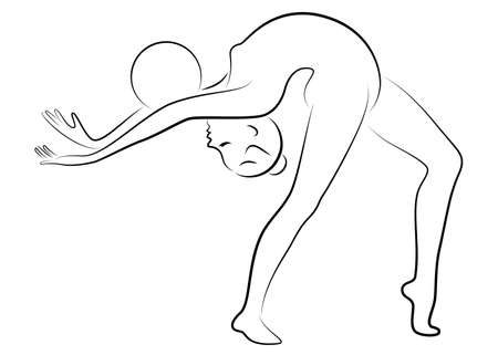Silhouette of slender lady. The girl plays the ball. Female gymnast.のイラスト素材