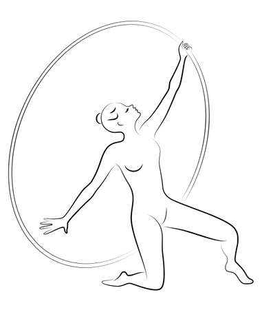 Rhythmic gymnastics. Silhouette of a girl with a hoop. Beautiful gymnast.のイラスト素材