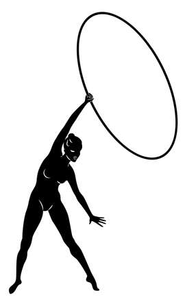 Rhythmic gymnastics. Silhouette of a girl with a hoop. Beautiful gymnast.のイラスト素材