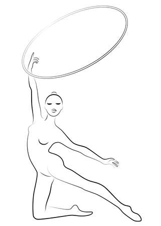 Rhythmic gymnastics. Silhouette of a girl with a hoop. Beautiful gymnast.のイラスト素材