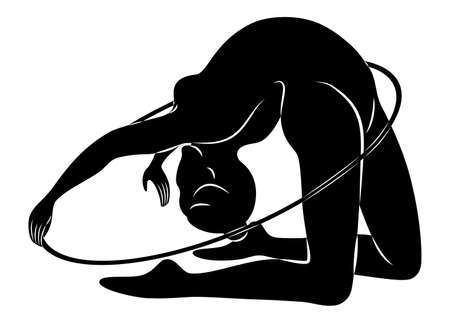 Rhythmic gymnastics. Silhouette of a girl with a hoop. Beautiful gymnast.のイラスト素材