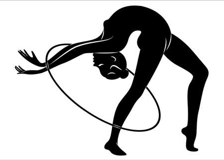 Rhythmic gymnastics. Silhouette of a girl with a hoop. Beautiful gymnast.のイラスト素材
